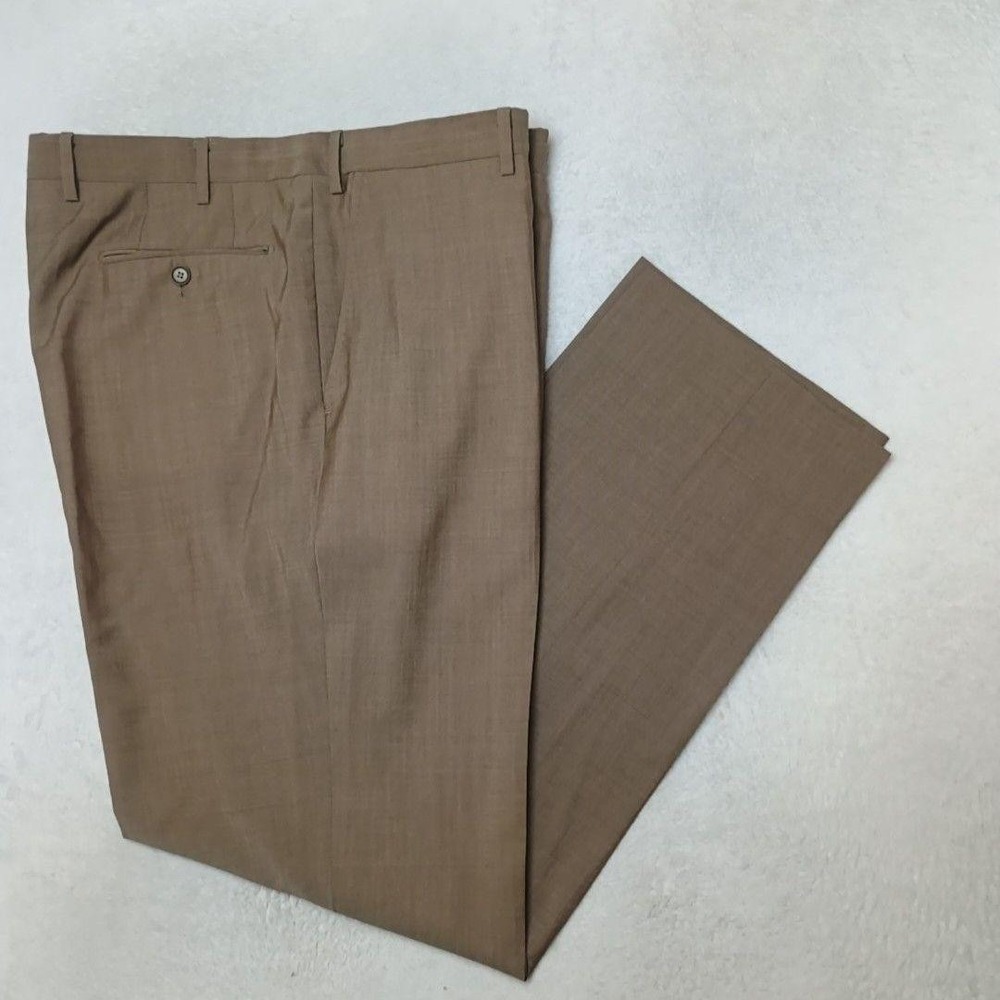 Pal Zileri Dress Pants Men 36x32 Beige Wool Flat Front Straight Business Work